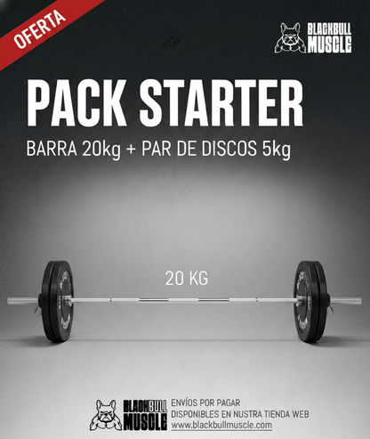 Pack Starter: Barra Olímpica 20kg+ Discos Black Bull Muscle